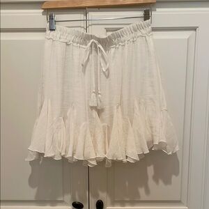 White Ruffle Hem Women's Skirt with Front Tie